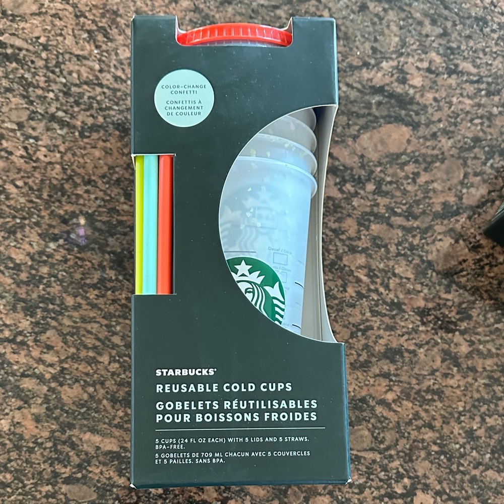 Starbucks Color Change Confetti Reusable Cups NIB Set of 5